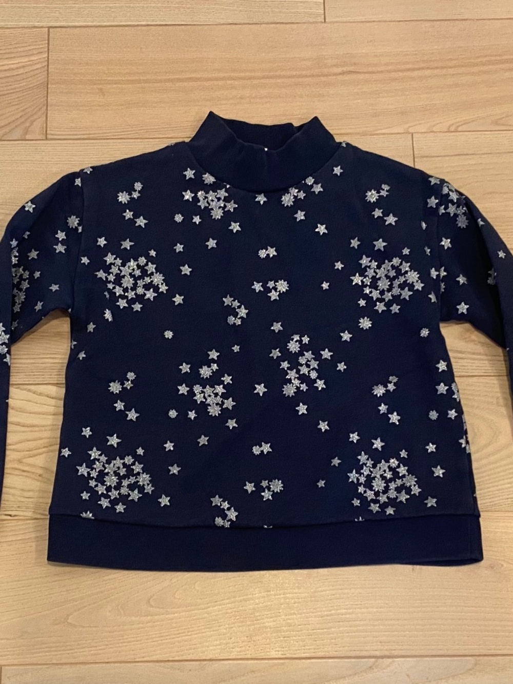 J. Crew Crewcuts Girls’ Size XL Navy Turtleneck Sweatshirt with Silver Stars